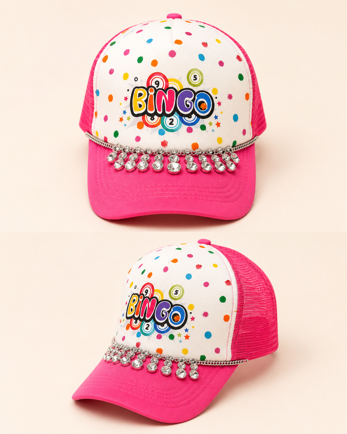 Pink Rhinestone Bingo Trucker Hat