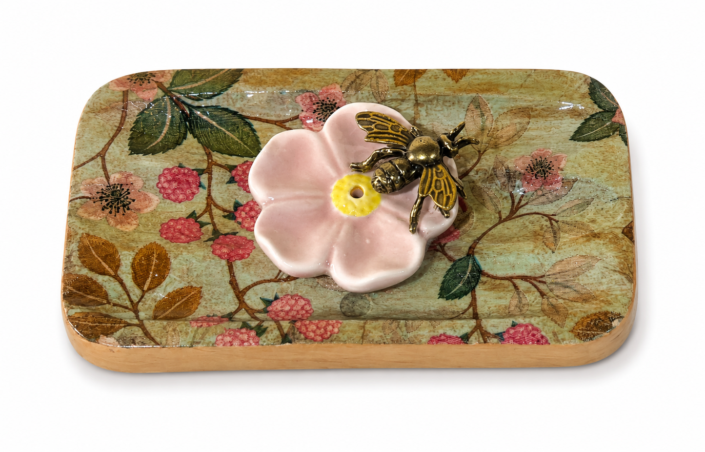 Berry Blossom Collection – Handcrafted Wooden Incense Holder