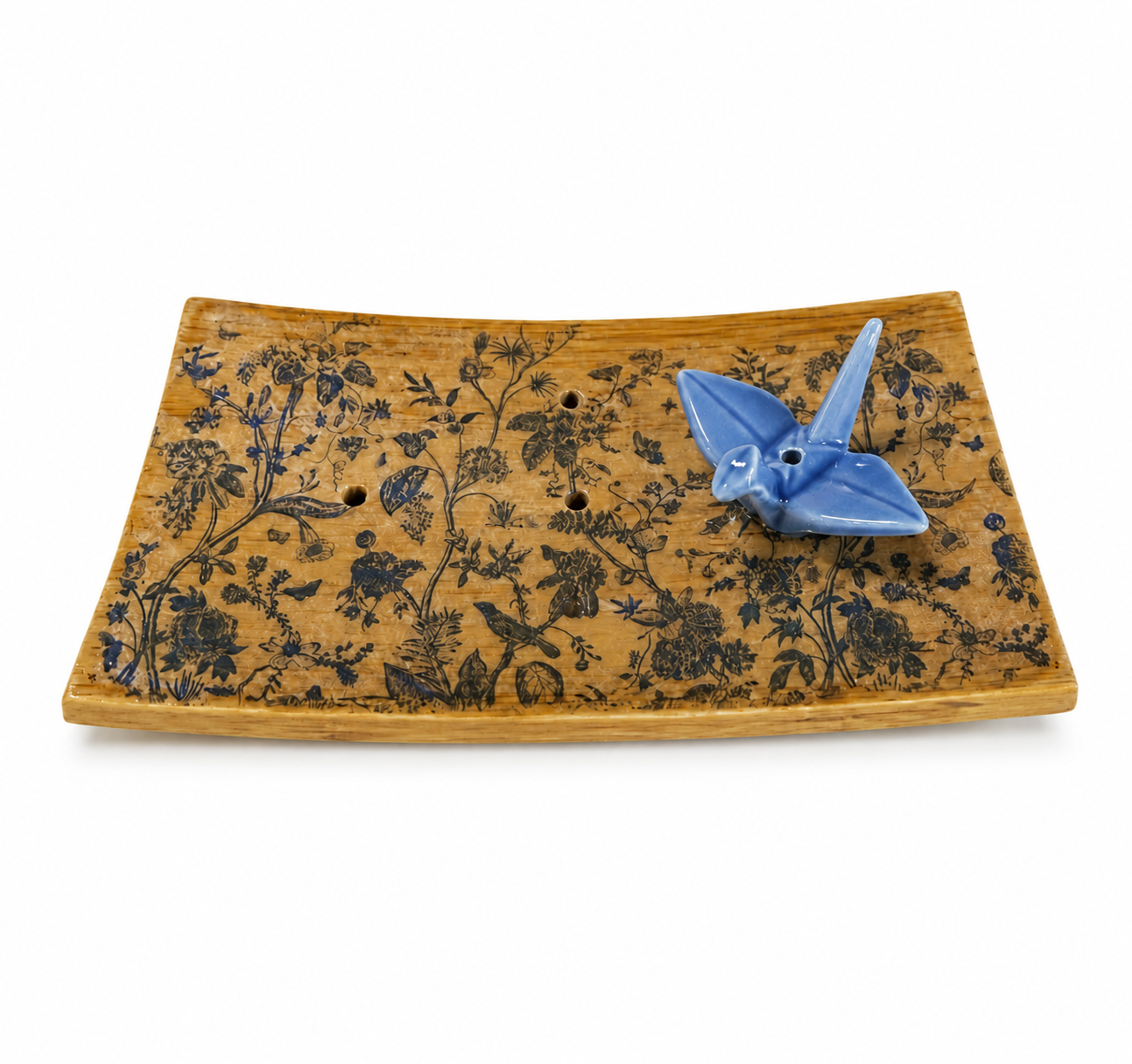 Origami Garden Incense Burner | Handcrafted Bamboo Incense Tray with Ceramic Crane Holder