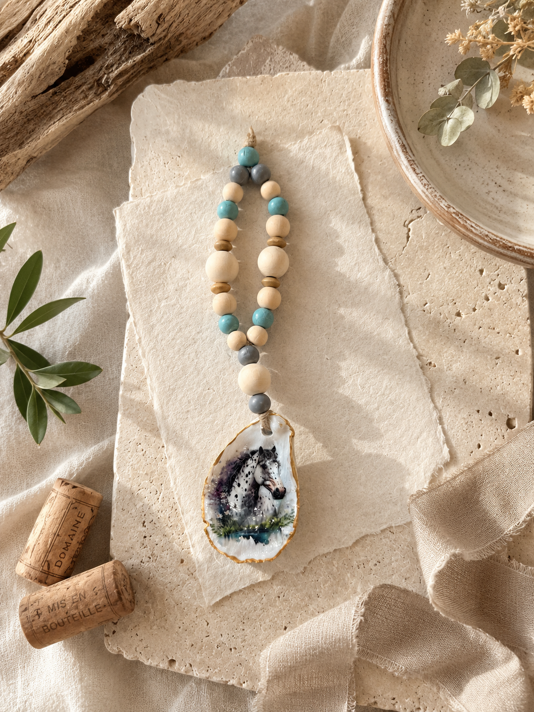 Appaloosa Horse Oyster Shell Bottle Charm | Western Coastal Decor