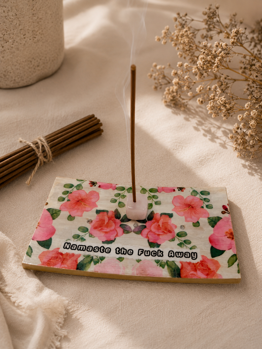 Funny Incense Holder | Handmade Wooden Incense Tray | Snarky Boho Decor | Crystal Incense Burner | Funny Gift for Friends | Attitude Collection