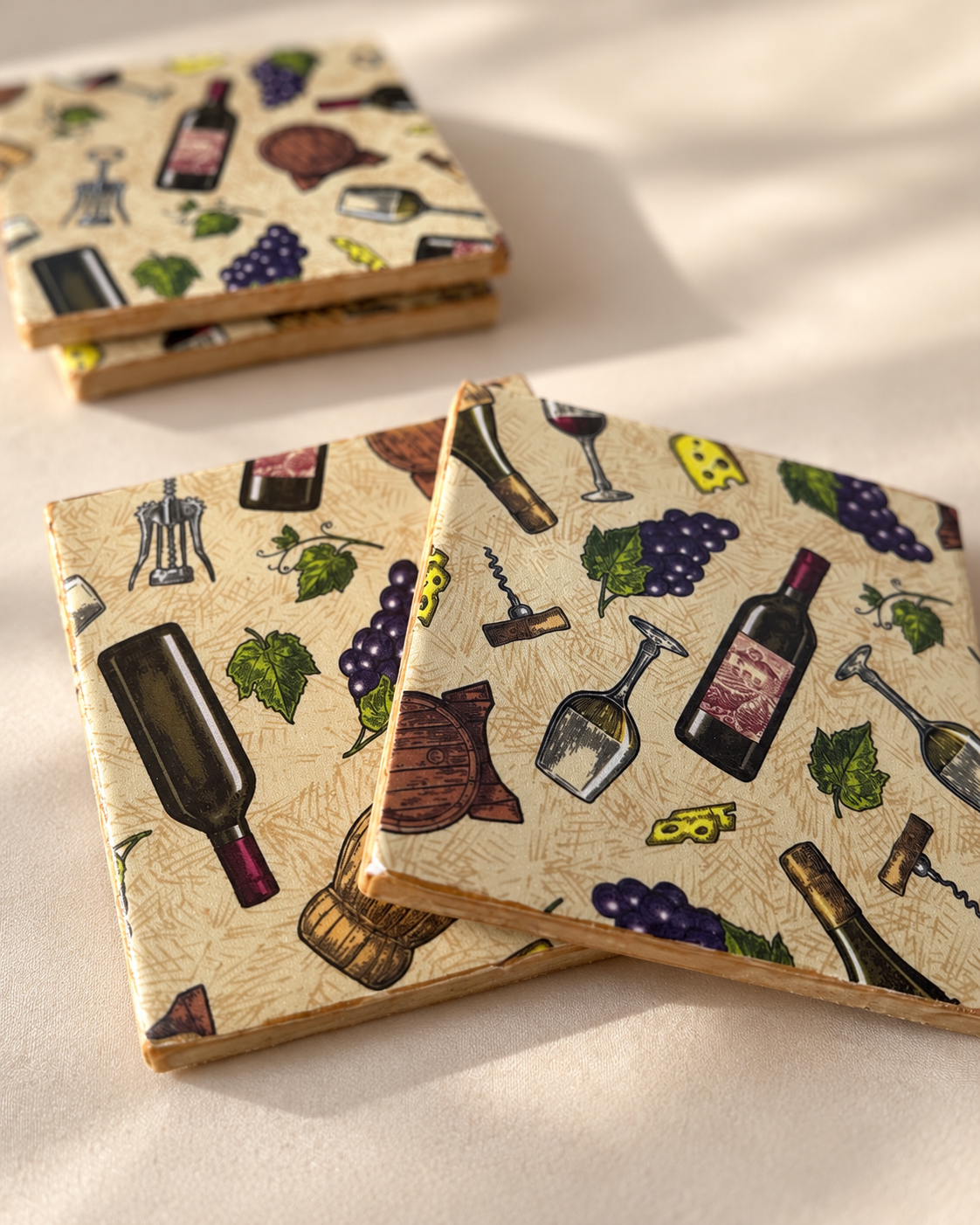 Wine & Grapes Coaster Set with Metal Holder