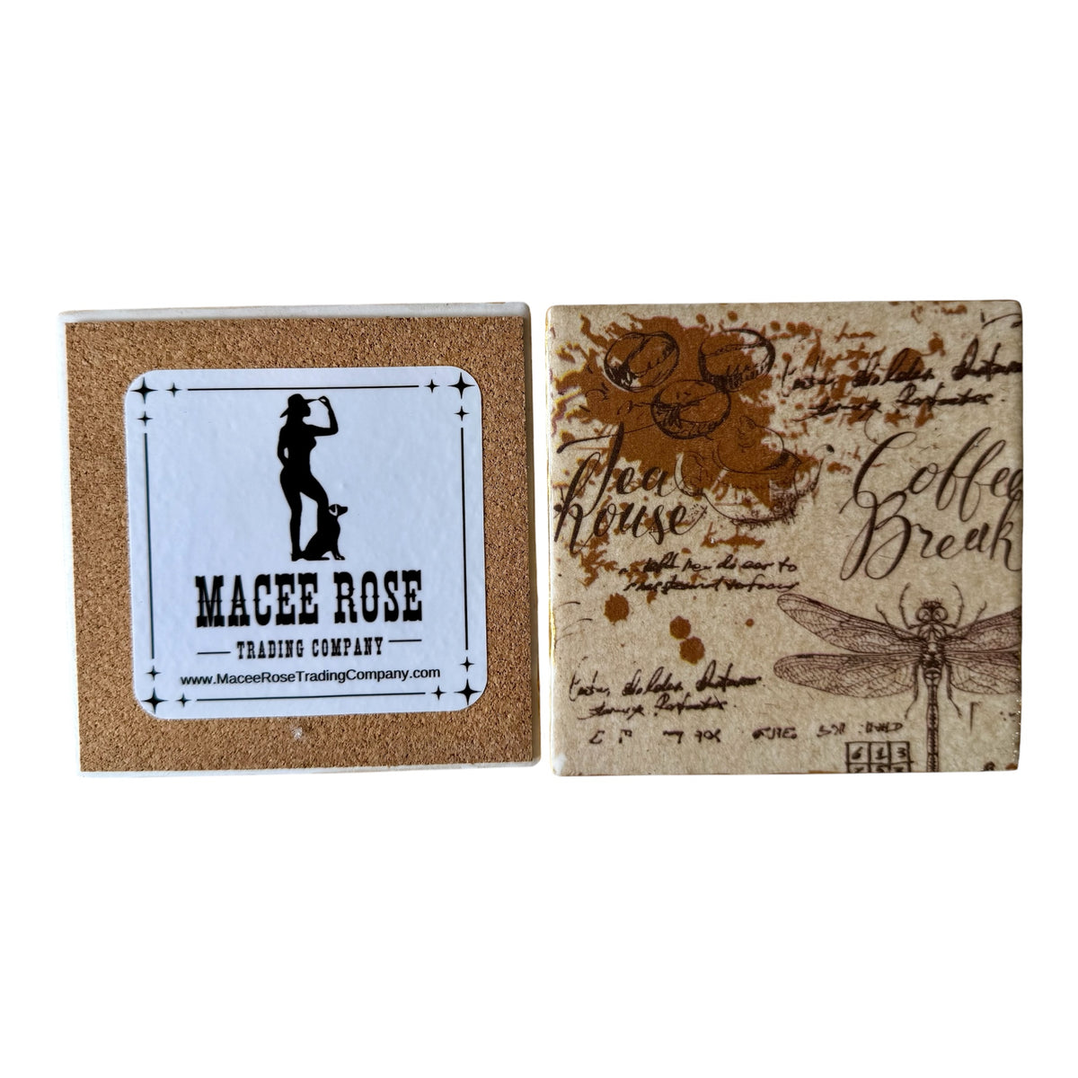 Vintage Coffee Shop Coaster Set with Holder