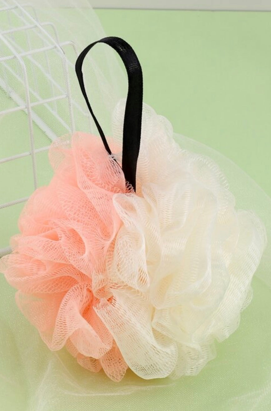 Pink/White Mesh Bath Pouf Scrubber