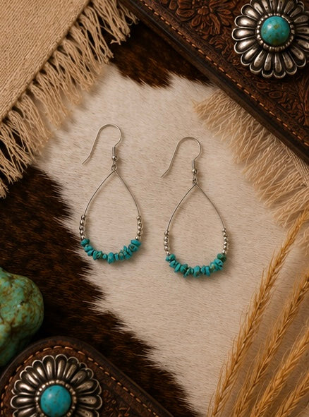Turquoise Chip Teardrop Western Earrings