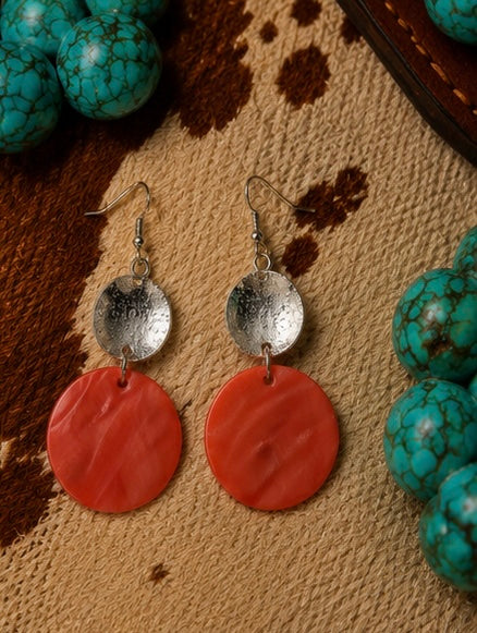 Coral Sunset Disc Drop Earrings