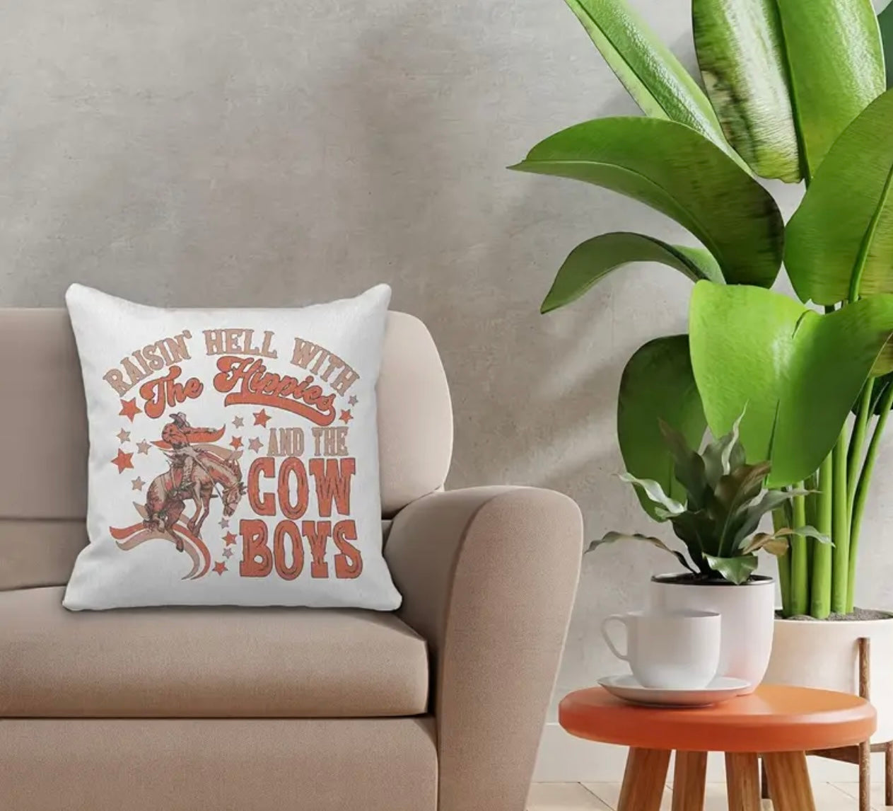 Raising Hell With The Hippies and The Cowboys Throw Pillow Cover