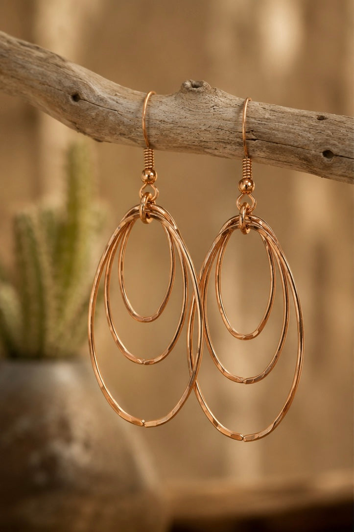 Rose Gold Layered Oval Drop Earrings