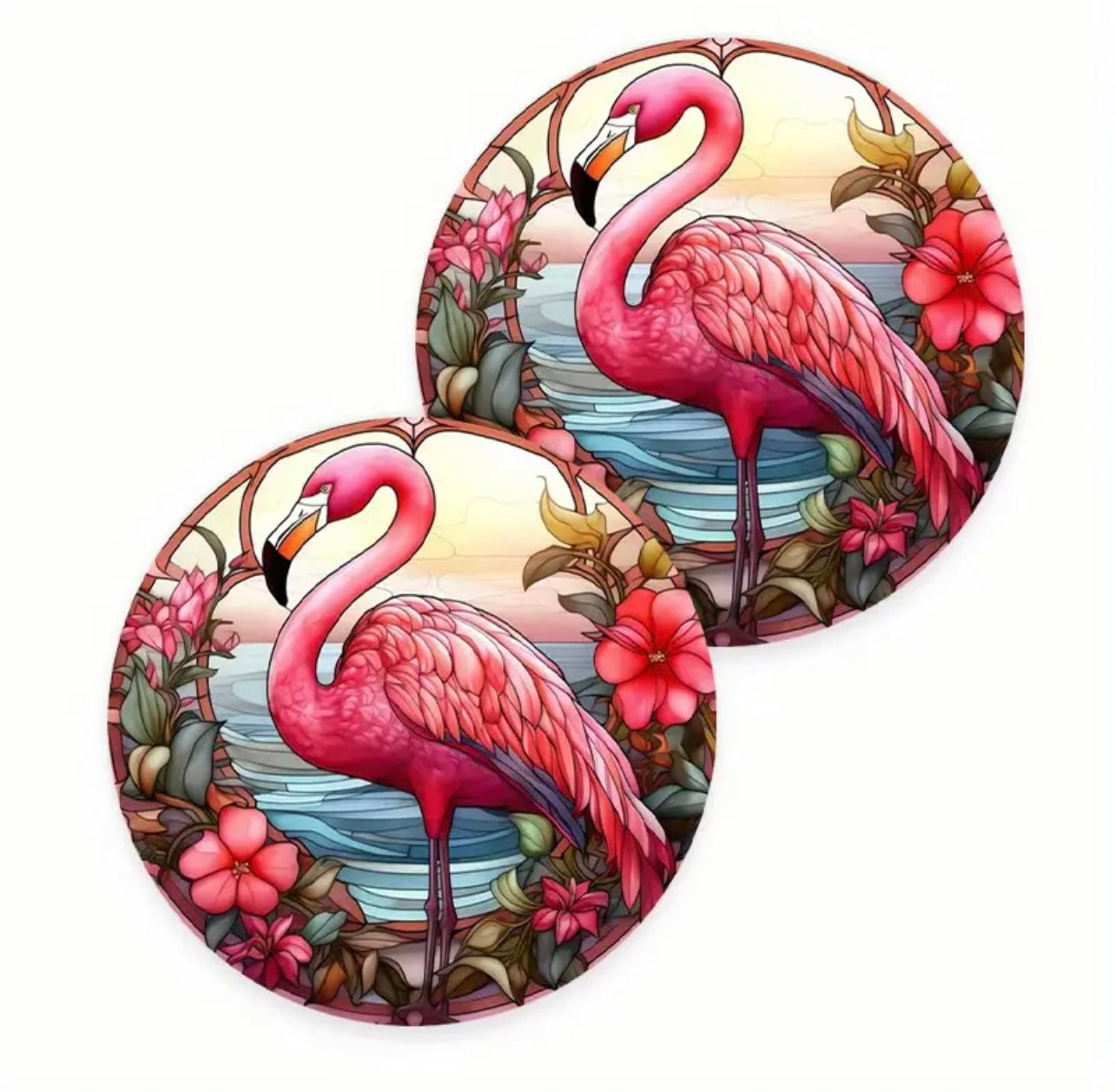 Tropical Flamingo Silicone Car Coaster Set