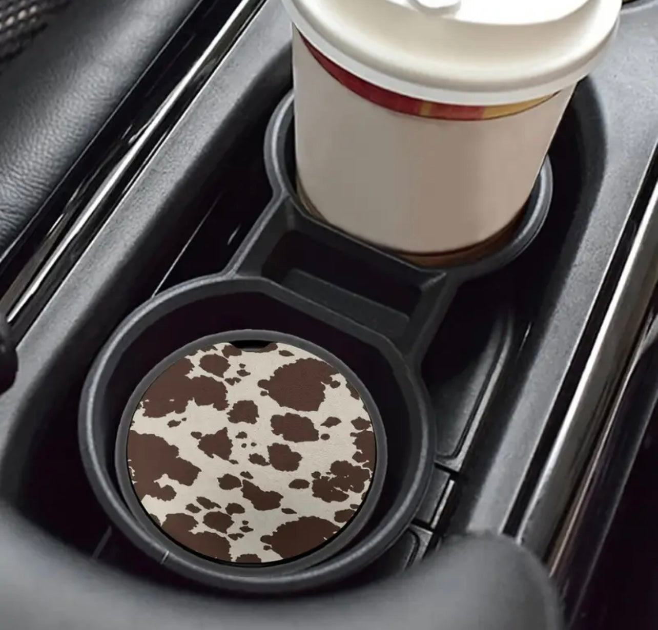 Brown Cow Print Neoprene Car Coaster Set