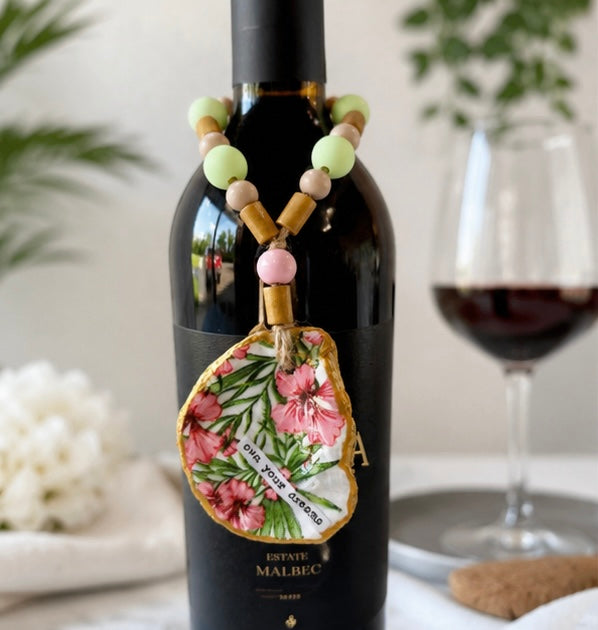 Floral Oyster Shell Bottle Charm | Coastal Wine Decor Gift