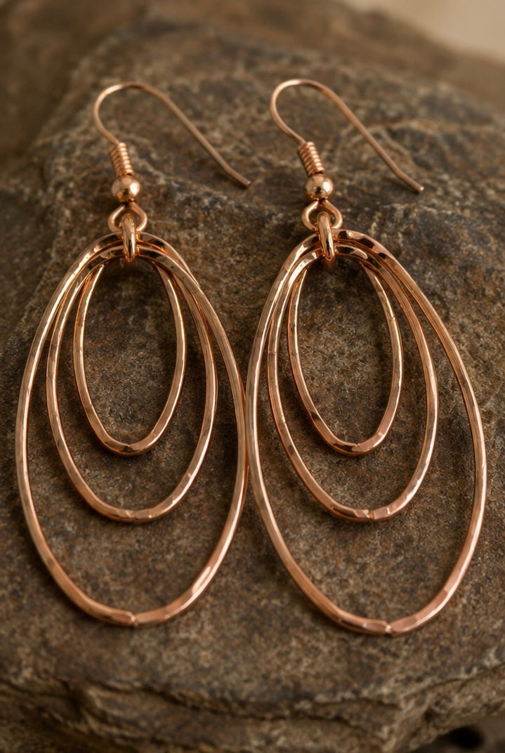 Rose Gold Layered Oval Drop Earrings