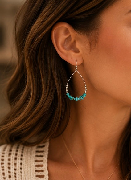 Turquoise Chip Teardrop Western Earrings