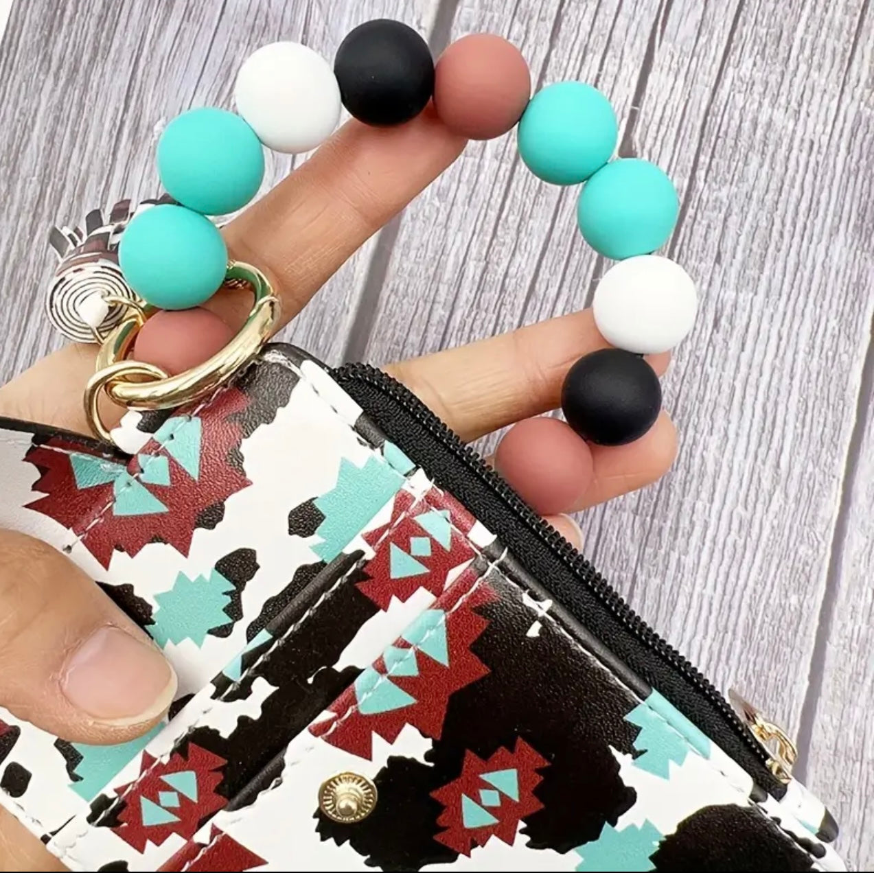 Western Print Wallet/Card Holder Keychain