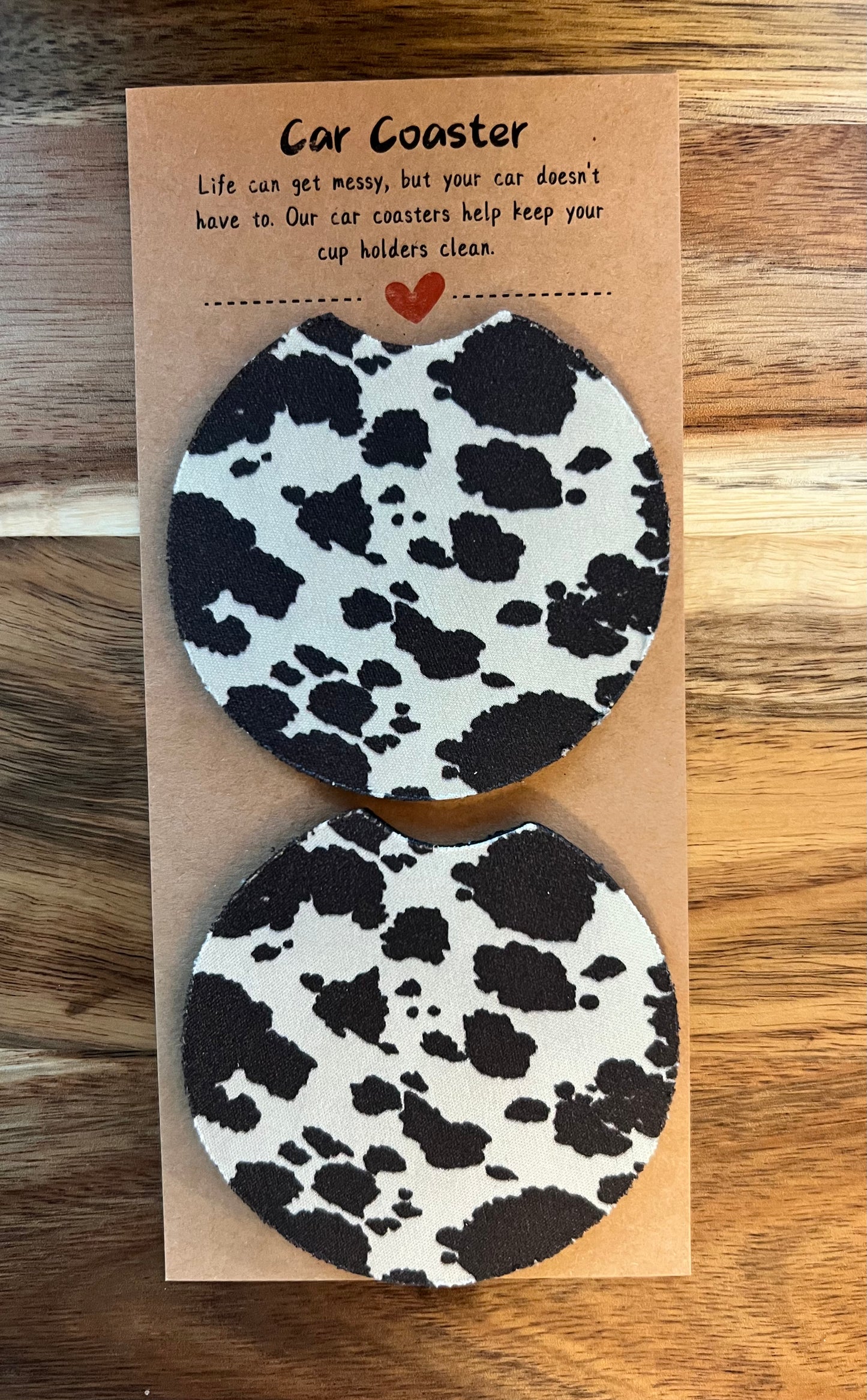 Brown Cow Print Neoprene Car Coaster Set