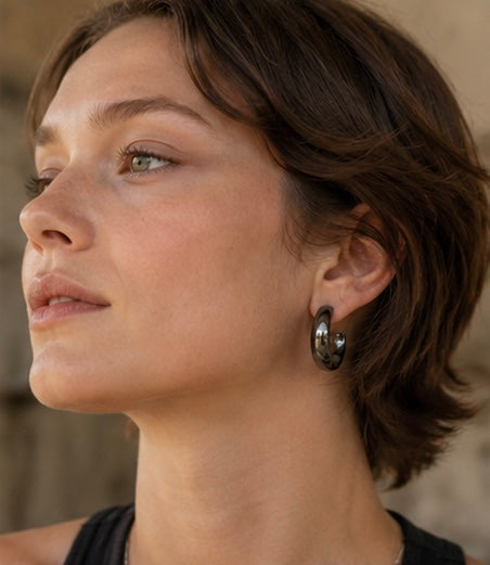 Modern Gunmetal Open Hoop Earrings