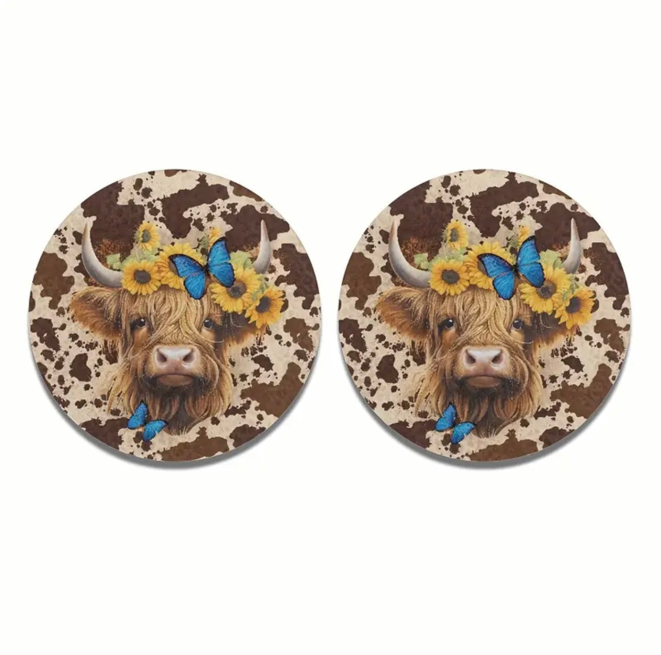 Highland Cow Neoprene Car Coaster Set