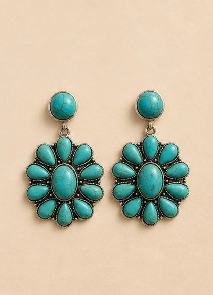 Turquoise Bloom Western Statement Earrings