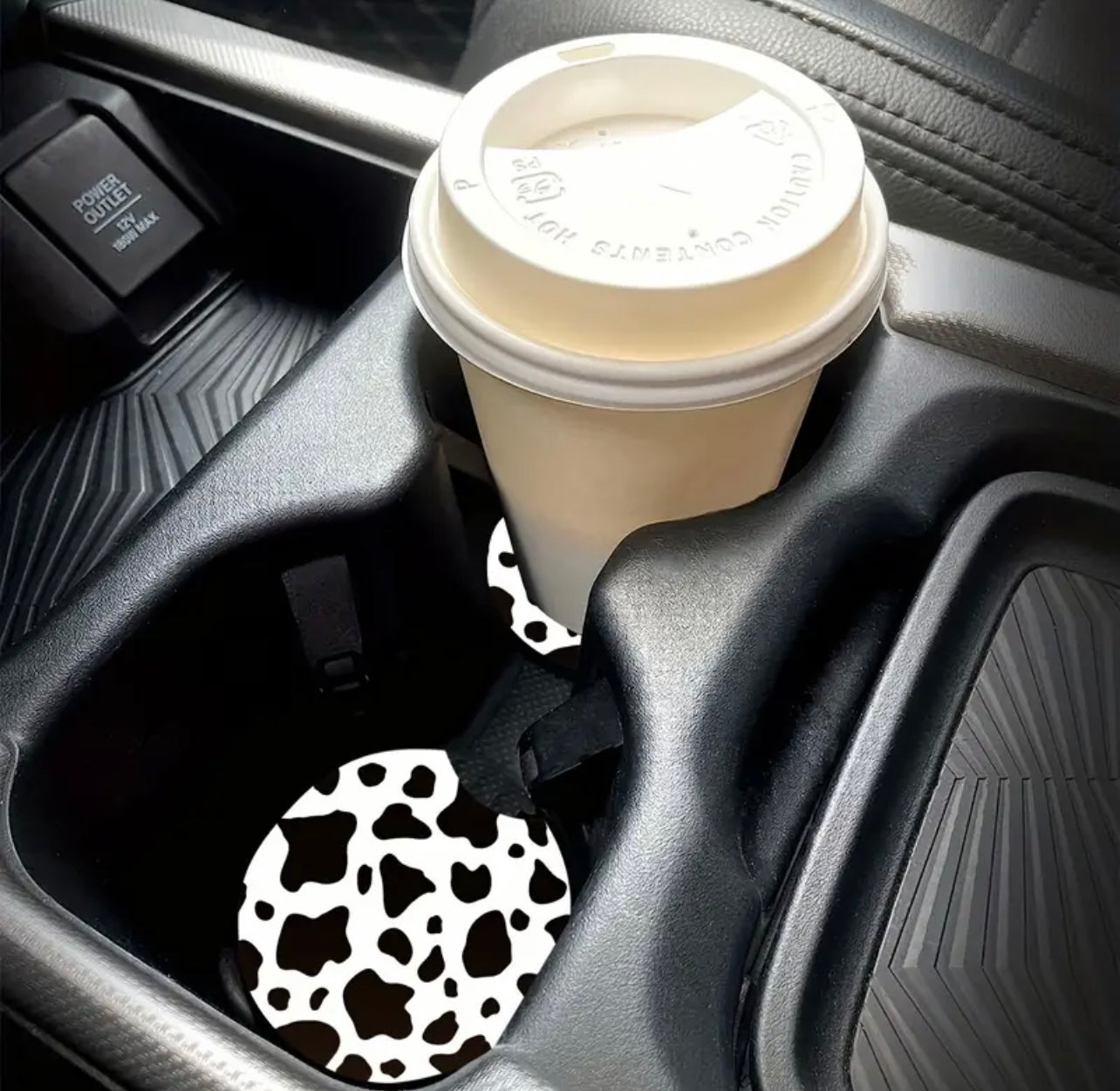 Black/White Cow Print Neoprene Car Coaster Set