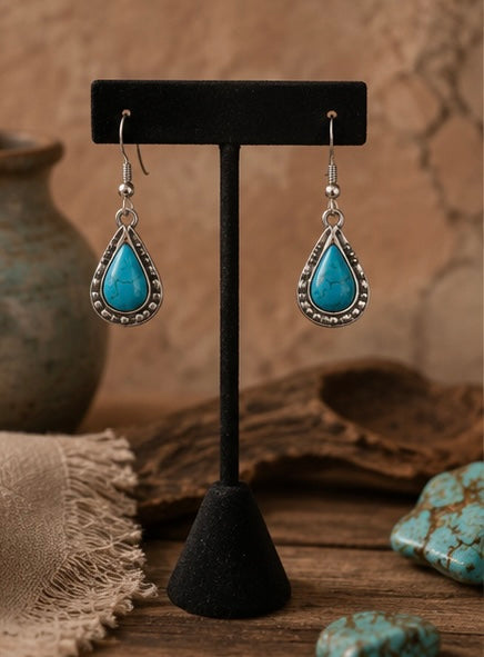 Turquoise Teardrop Western Boho Earrings