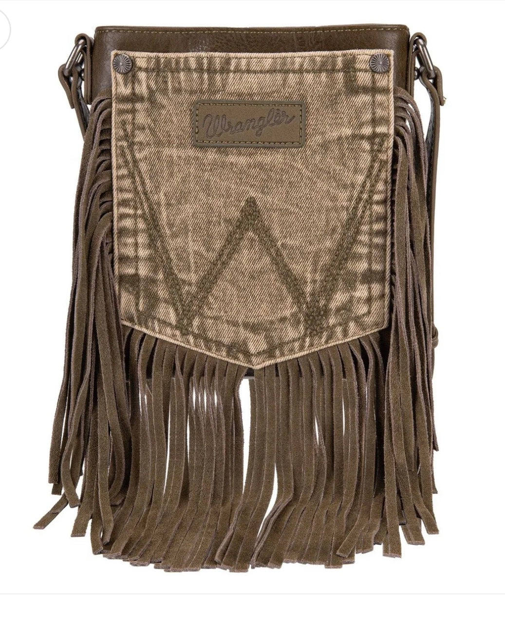 Wrangler Olive Brown - Fringe Denim Pocket Crossbody