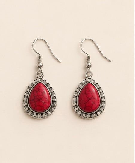 Red Stone Western Teardrop Earrings
