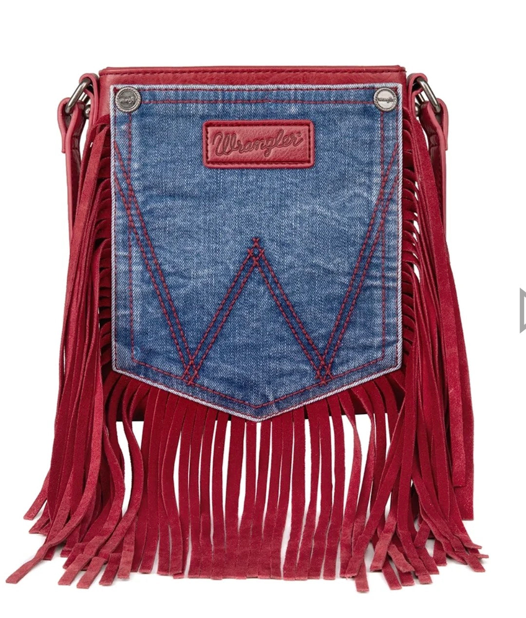 Wrangler Red Fringe Denim Pocket Crossbody