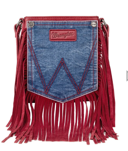 Wrangler Red Fringe Denim Pocket Crossbody