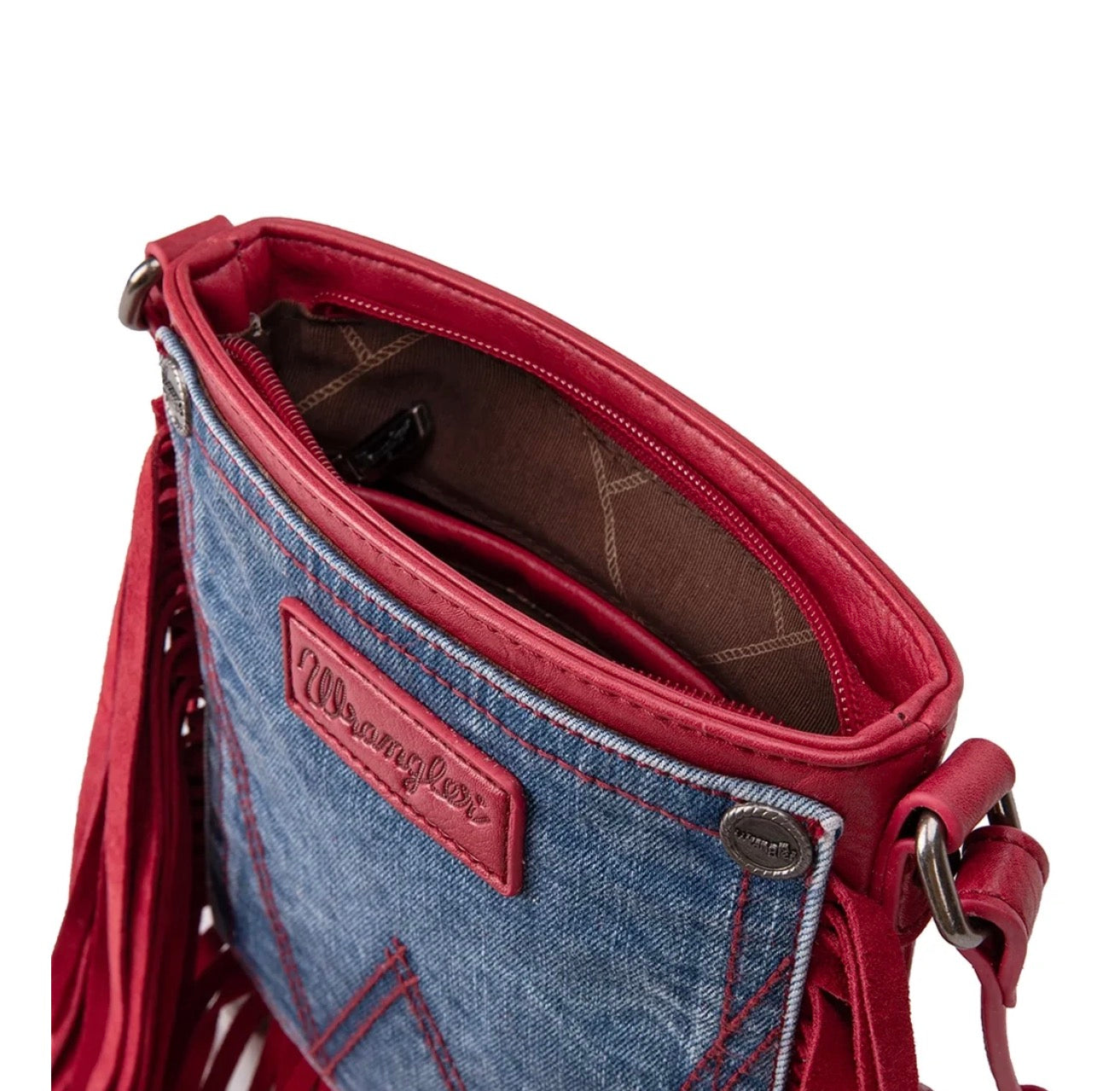 Wrangler Red Fringe Denim Pocket Crossbody