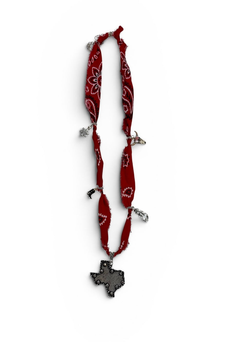 Texas Charm Bandana Necklace – Boho Western Fabric Necklace (Red or Blue) – 14” Handmade Statement Piece