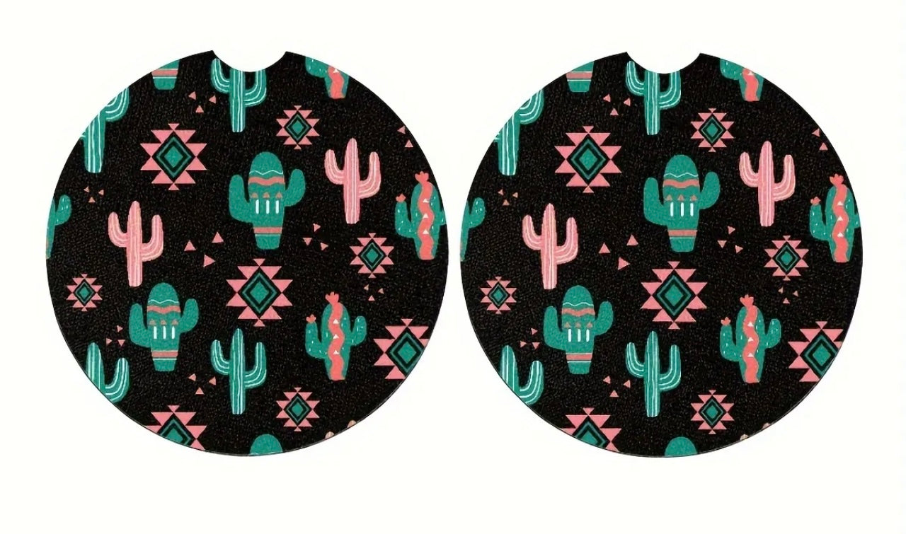 Cactus Neoprene Car Coaster Set