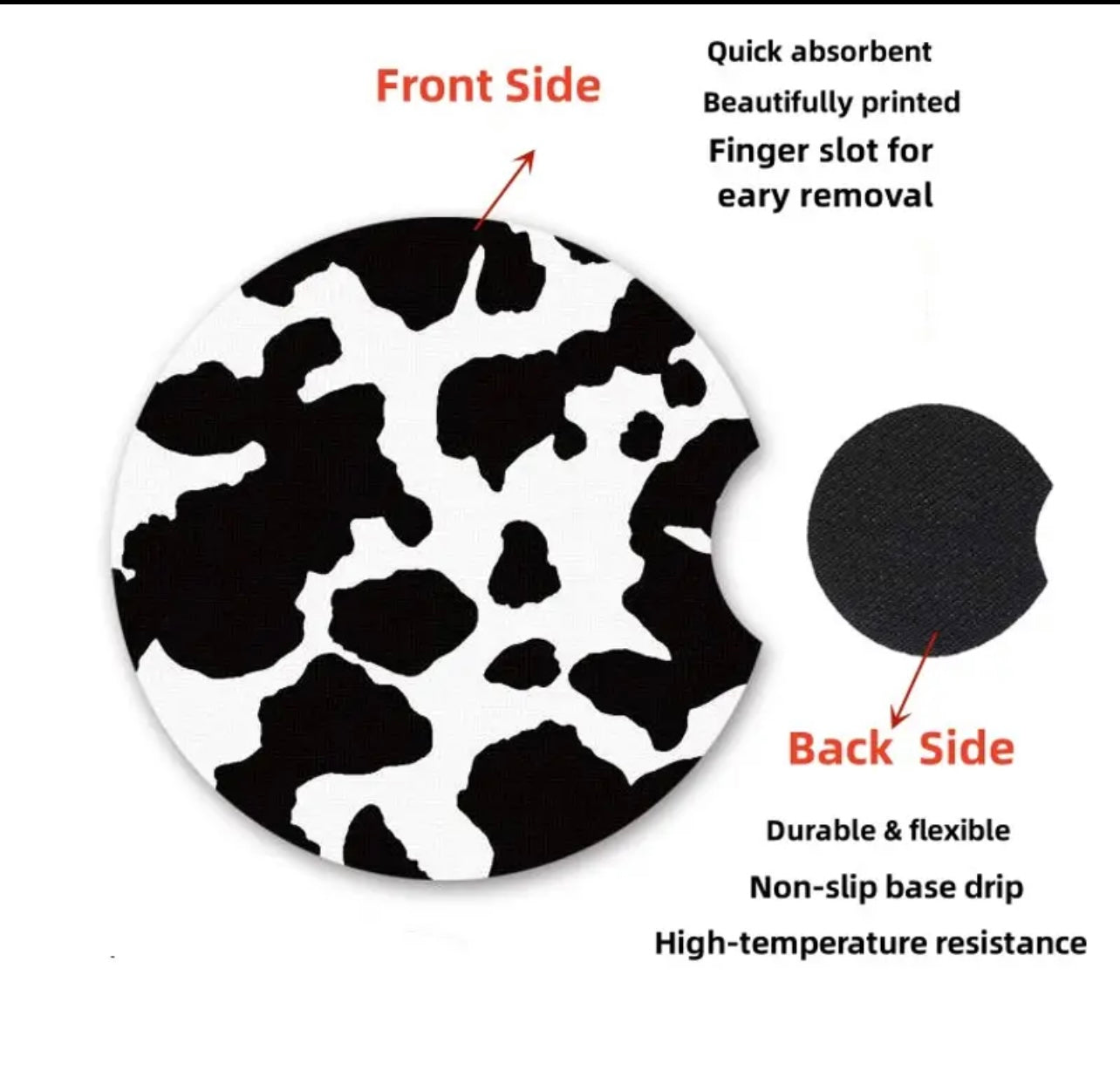 Cow Print Neoprene Car Coaster Set