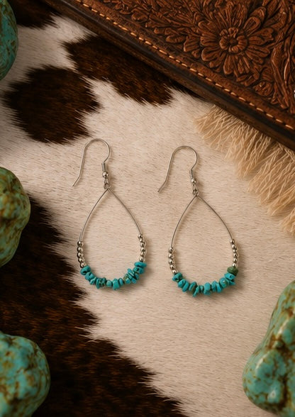 Turquoise Chip Teardrop Western Earrings