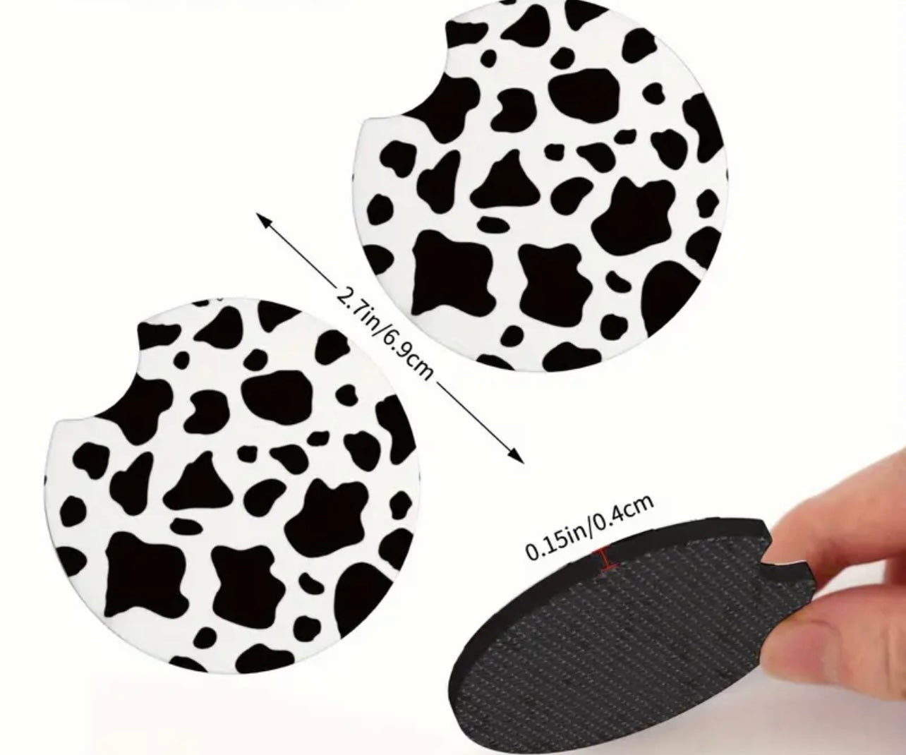 Black/White Cow Print Neoprene Car Coaster Set