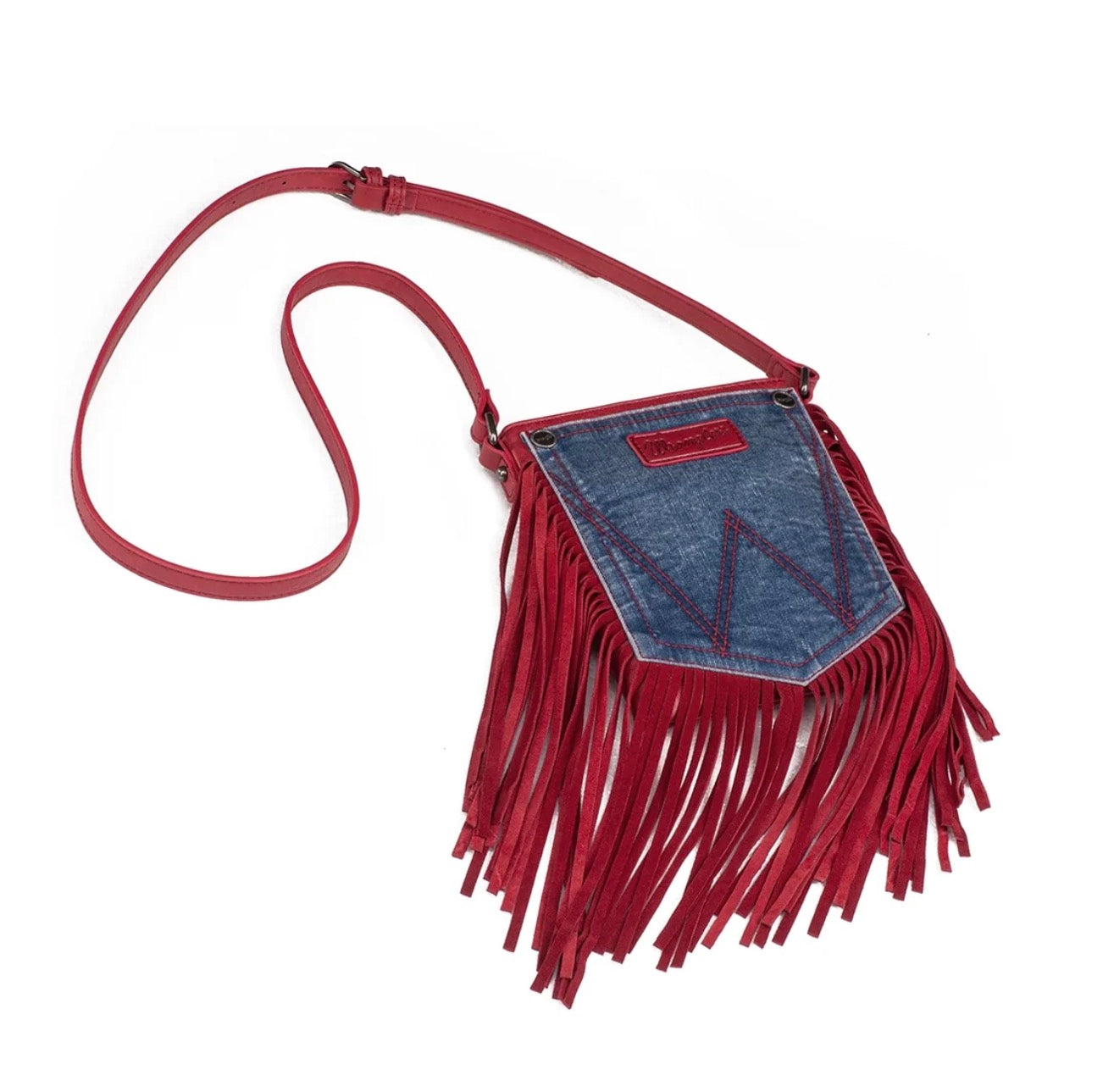 Wrangler Red Fringe Denim Pocket Crossbody