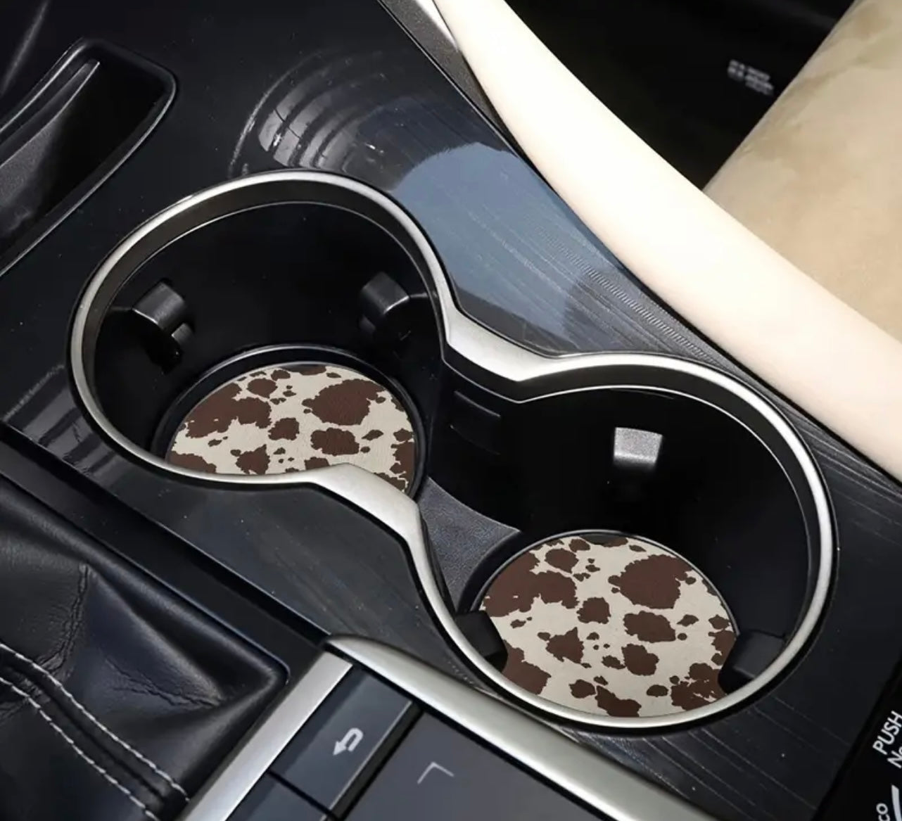 Brown Cow Print Neoprene Car Coaster Set