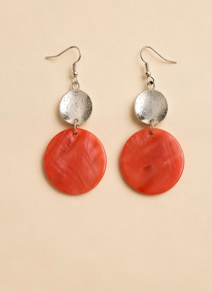 Coral Sunset Disc Drop Earrings