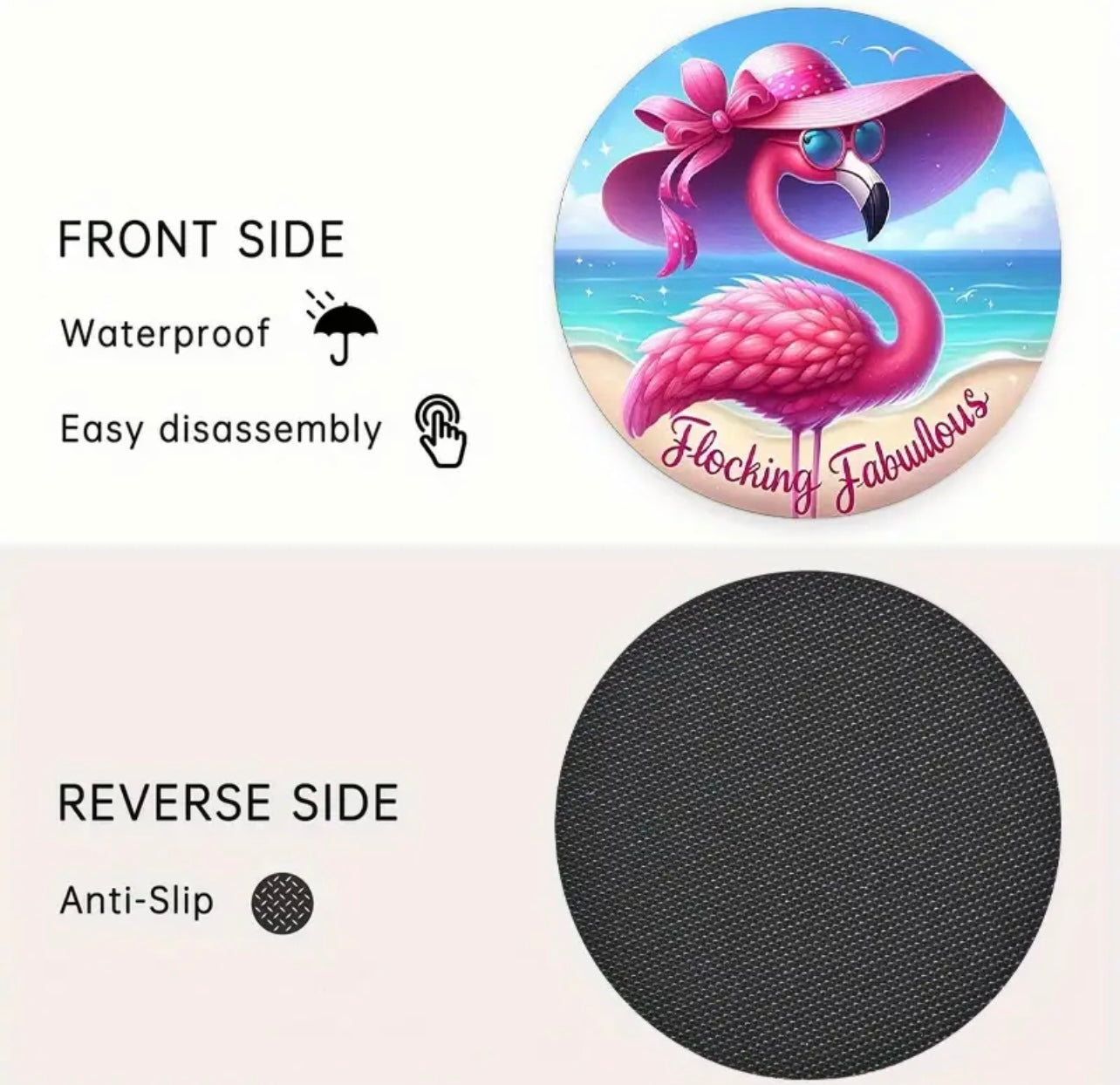 Flocking Fabulous Flamingo Silicone Car Coaster Set