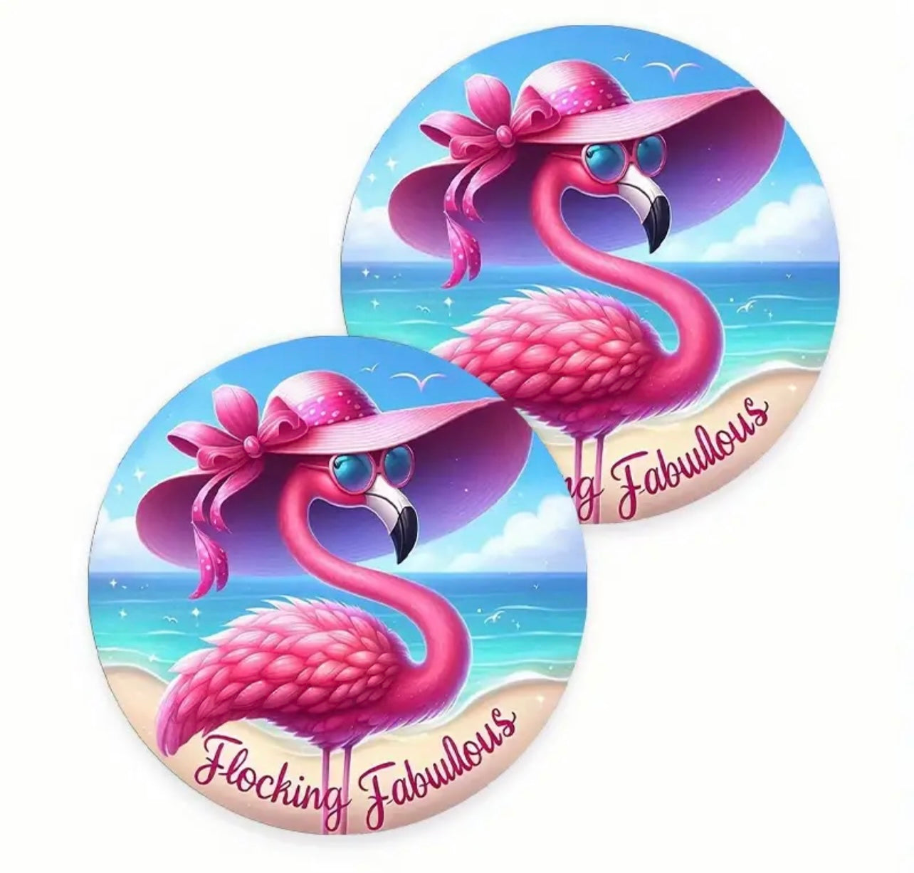 Flocking Fabulous Flamingo Silicone Car Coaster Set