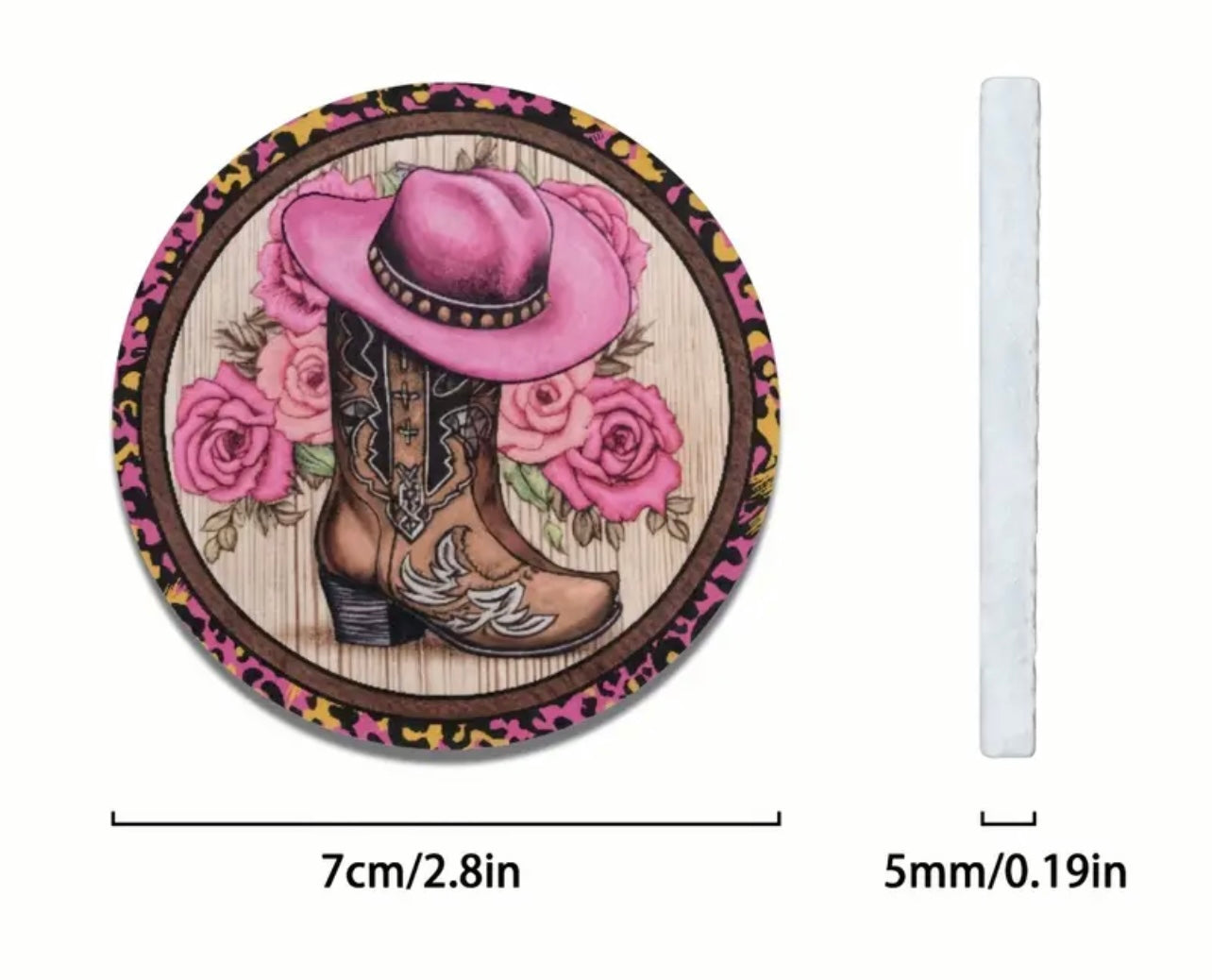 Pink Cowgirl Hat Neoprene Car Coaster Set