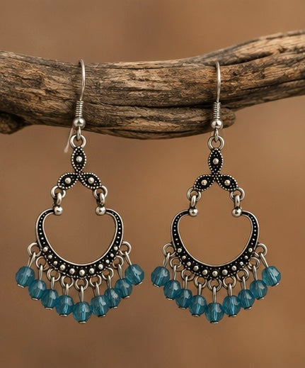Midnight Blue Beaded Boho Chandelier Earrings