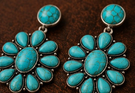 Turquoise Bloom Western Statement Earrings