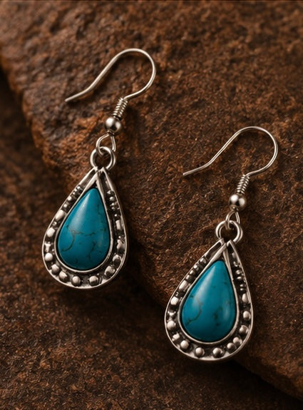 Turquoise Teardrop Western Boho Earrings