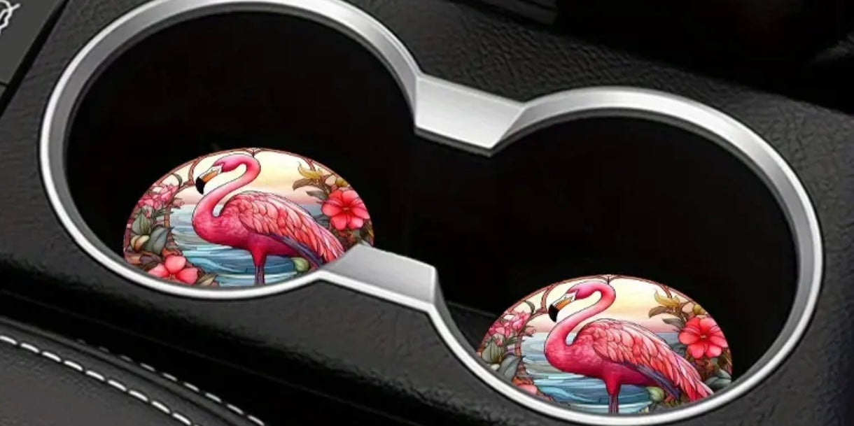 Tropical Flamingo Silicone Car Coaster Set