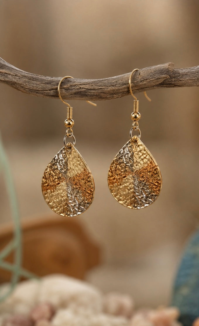 Golden Hammered Teardrop Earrings