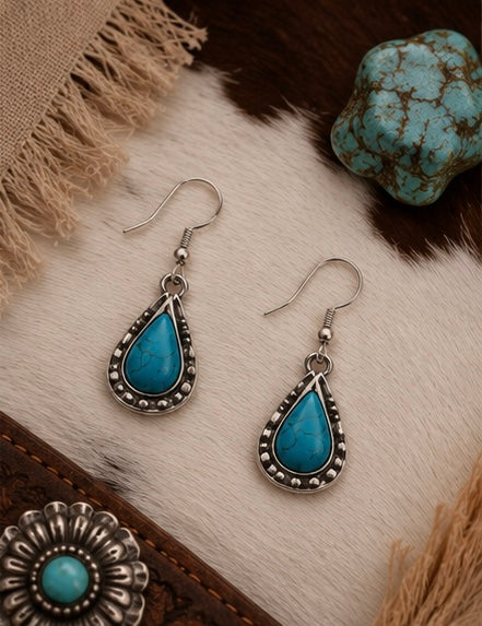 Turquoise Teardrop Western Boho Earrings