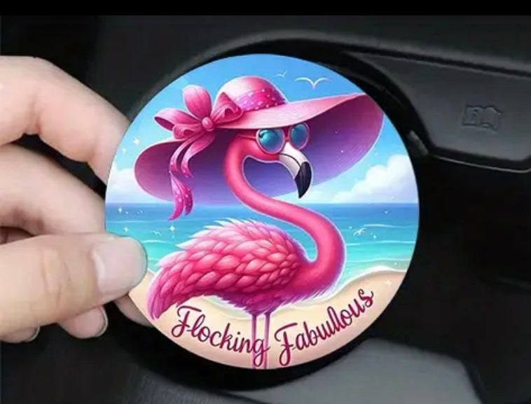 Flocking Fabulous Flamingo Silicone Car Coaster Set