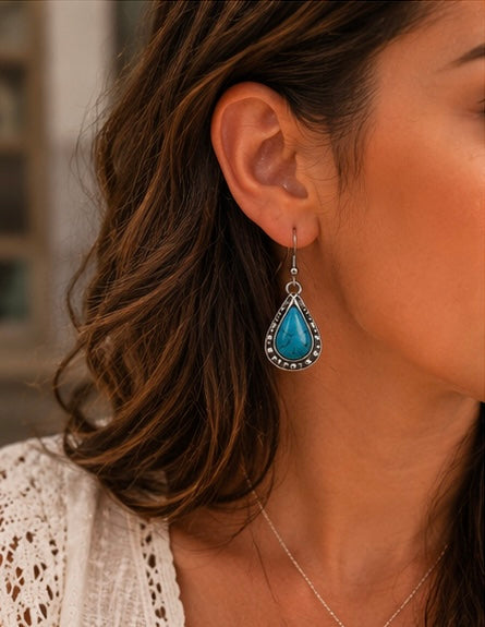 Turquoise Teardrop Western Boho Earrings