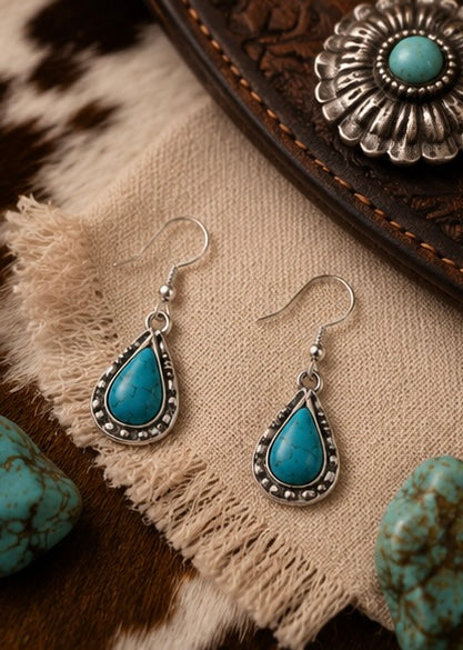 Turquoise Teardrop Western Boho Earrings