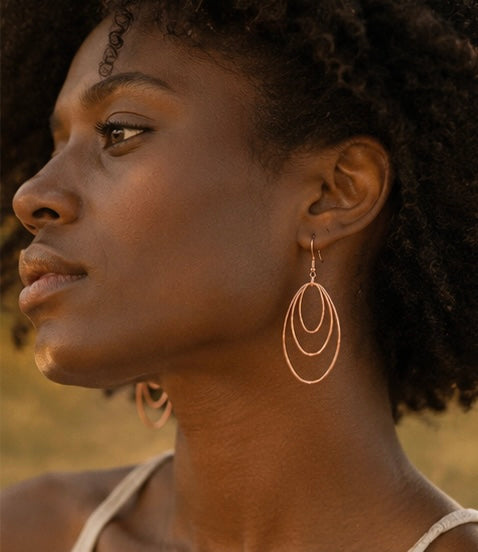 Rose Gold Layered Oval Drop Earrings